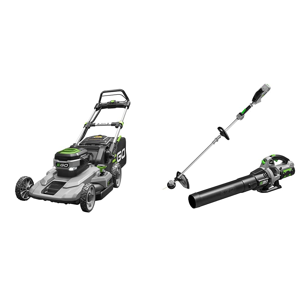 EGO Power+ LM2101 21-Inch 56-Volt Lithium-ion Cordless Lawn Mower 5.0Ah Battery and Rapid Charger Included 15-Inch String Trimmer, Blower Combo Kit with 2.5Ah Battery and Charger Included, Black