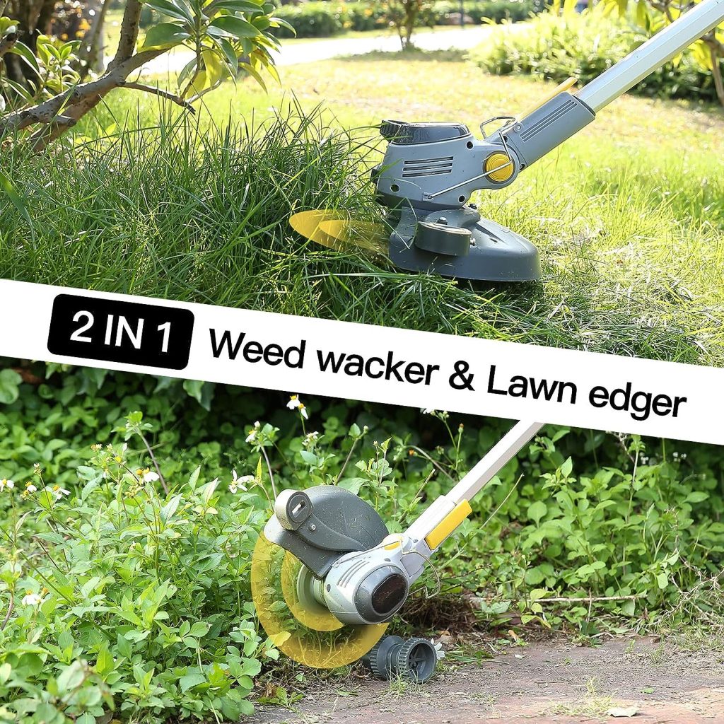 YUEWXTER Electric Weed Wacker, (1 x 21V 4.0A Weed Eater Battery Powered), 3-in-1 Cordless Grass Trimmer/Edger Lawn Tool/Brush Cutter, with 4 Types Blades, for Garden and Yard(D Type Handle)