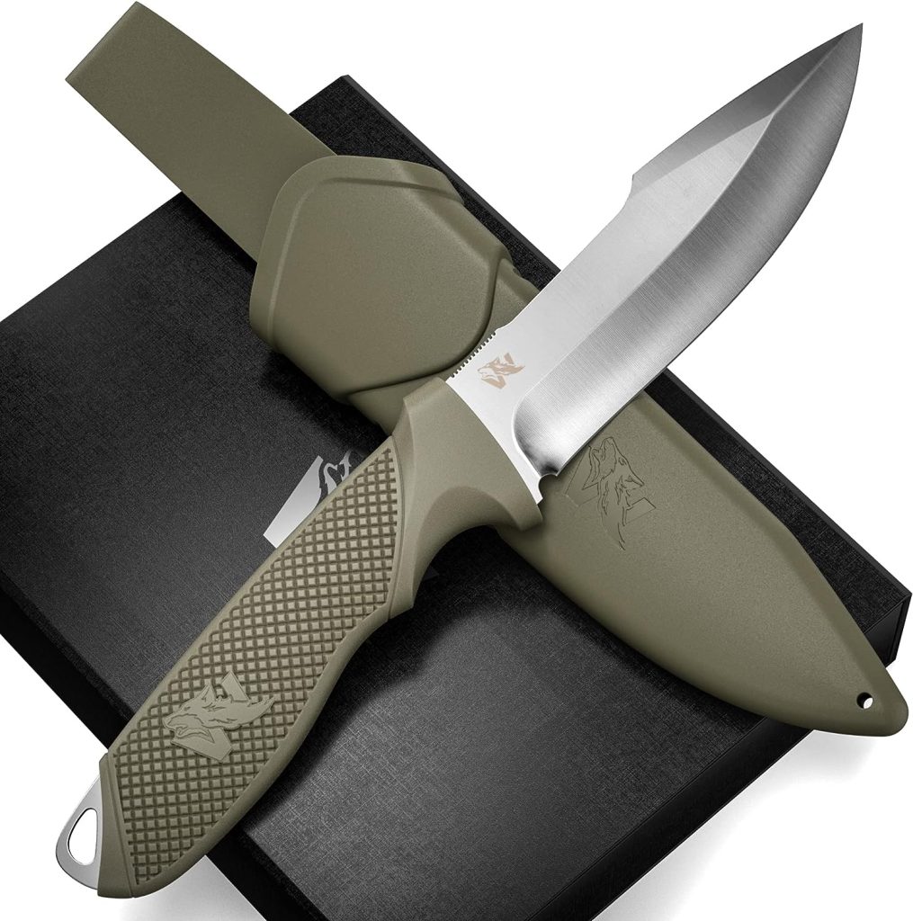 ODENWOLF WOLF-I Full Tang Survival Knife with Sheath - Stylish Tactical Fixed Blade Knife - Made of 440C Steel - Bushcraft and Camping Knife Survival - Perfect EDC Outdoor Knife with TPE Handle