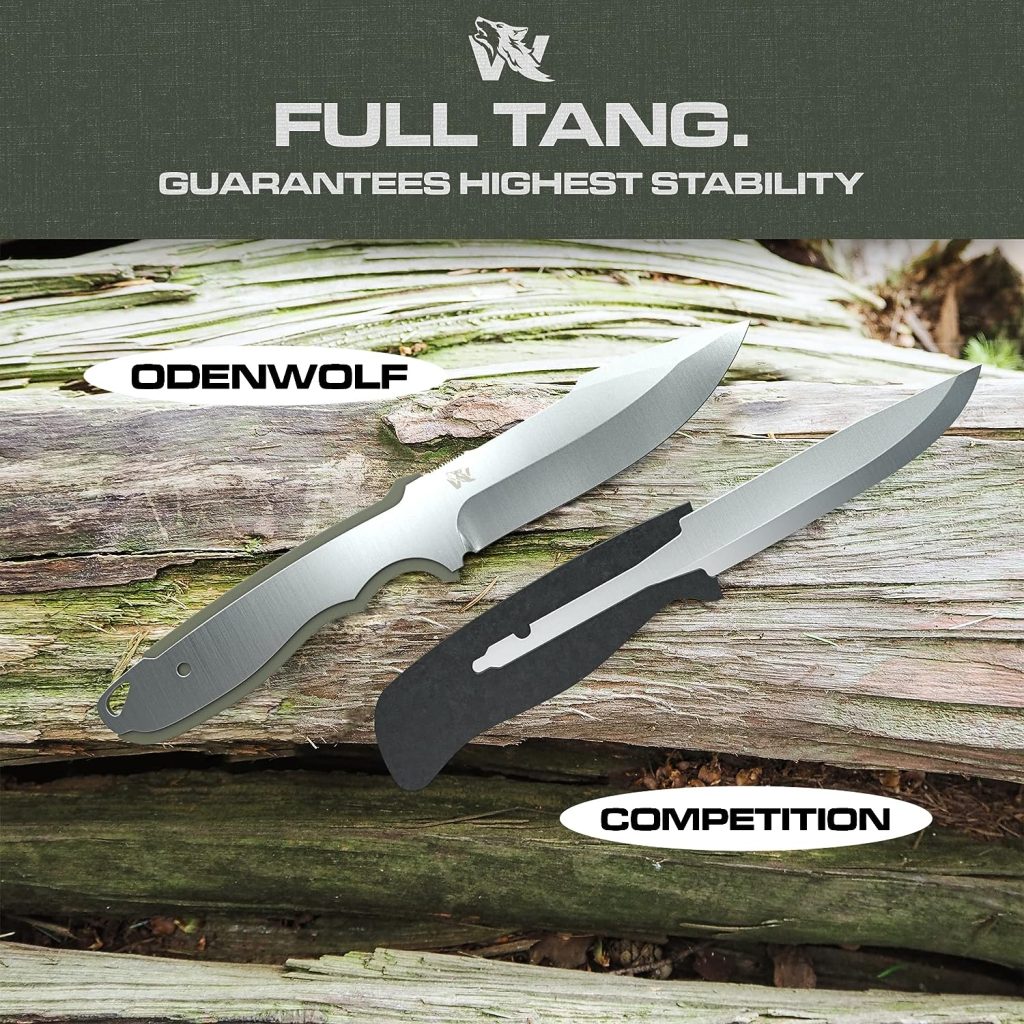 ODENWOLF WOLF-I Full Tang Survival Knife with Sheath - Stylish Tactical Fixed Blade Knife - Made of 440C Steel - Bushcraft and Camping Knife Survival - Perfect EDC Outdoor Knife with TPE Handle