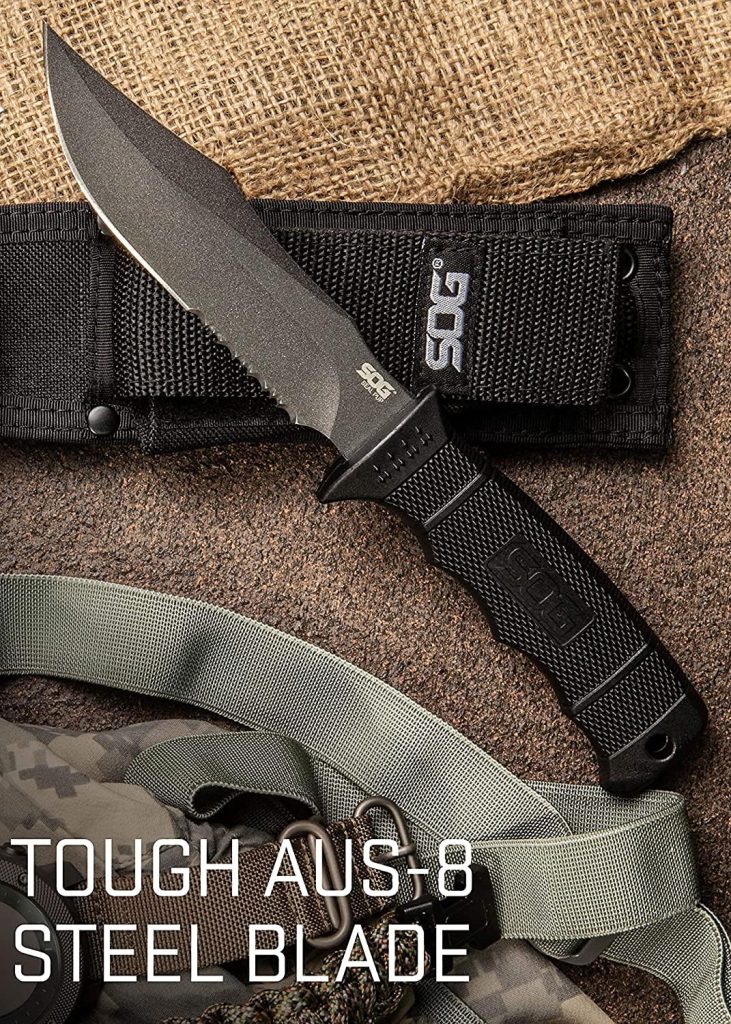 SOG Fixed Blade Knives with Sheath - SEAL Pup Tactical Knife, Survival Knife and Hunting Knife w/ 4.75 Inch Blade and Knife Sheath