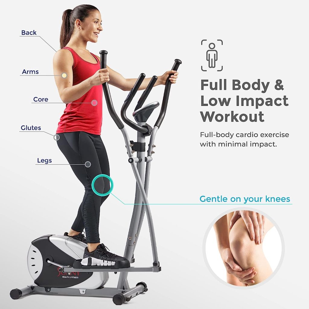Sunny Health  Fitness Legacy Stepping Elliptical Machine, Total Body Cross Trainer with Ultra-Quiet Magnetic Belt Drive, Low Impact Exercise Equipment, Optional Bluetooth with Exclusive SunnyFit App