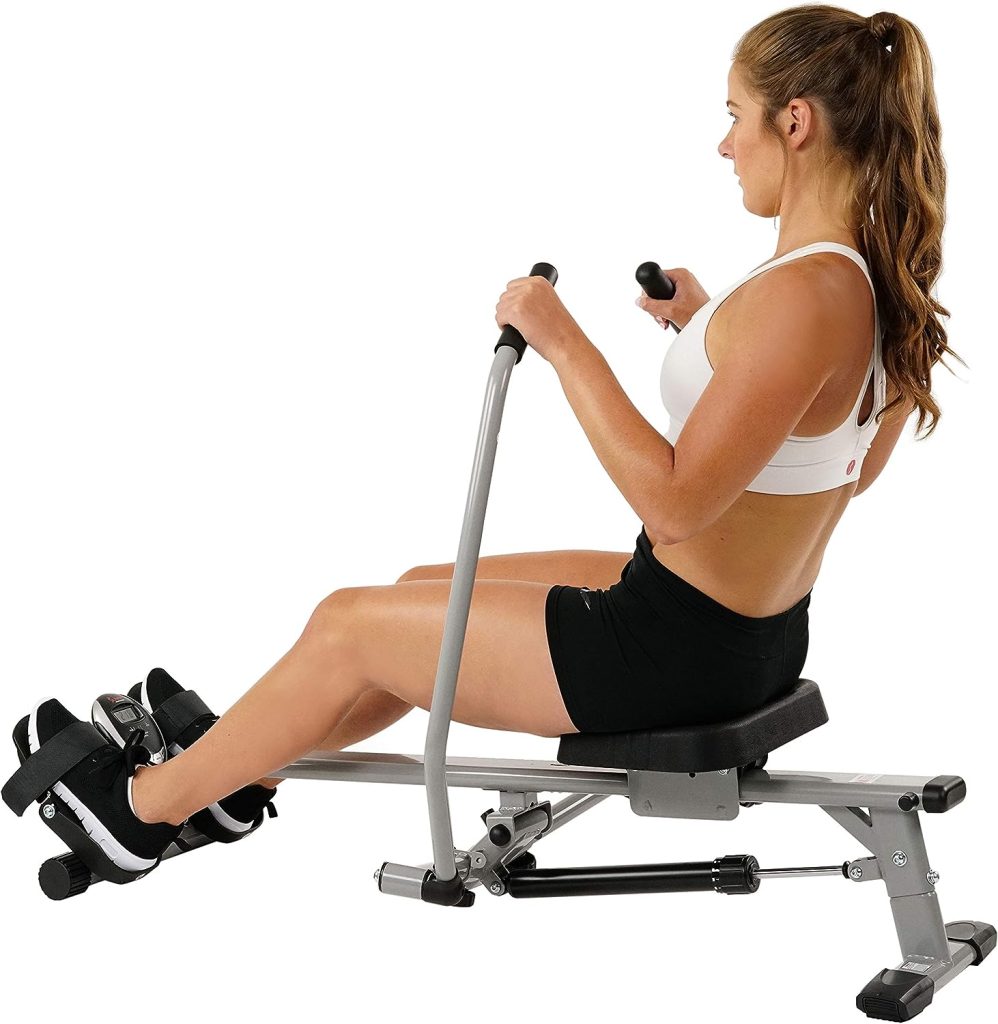 Sunny Health  Fitness SF-RW5639 Full Motion Rowing Machine Rower w/ 350 lb Weight Capacity and LCD Monitor, Silver
