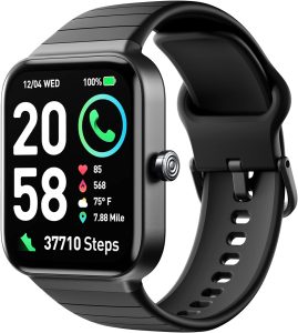 Fitpolo Smart Watch Men Women, 1.8'' Fitness Watches Call Alexa 100+ Workouts SpO2 Heart Rate Monitor Sleep Calorie Step Counter Waterproof Activity Trackers Smartwatches Android iPhone Black