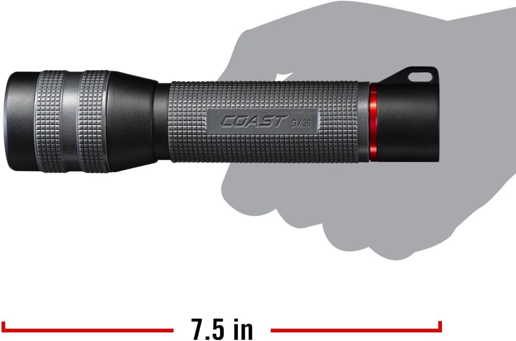 Coast GX30 2300 Lumen Waterproof Alkaline-Dual Power LED Flashlight with Twist Focus, Anti-Roll Cap and Textured Handle - Compatible with 4 x AA Batteries (Included) or ZX866 Rechargeable Battery