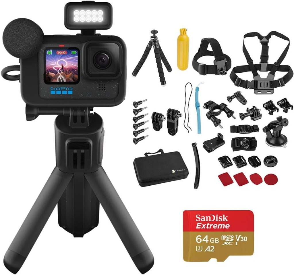 GoPro HERO12 Black Creator Edition Camera Bundle: 40-pc Extreme Sport Kit, 64GB Micro SD for Action-Packed Video Creation