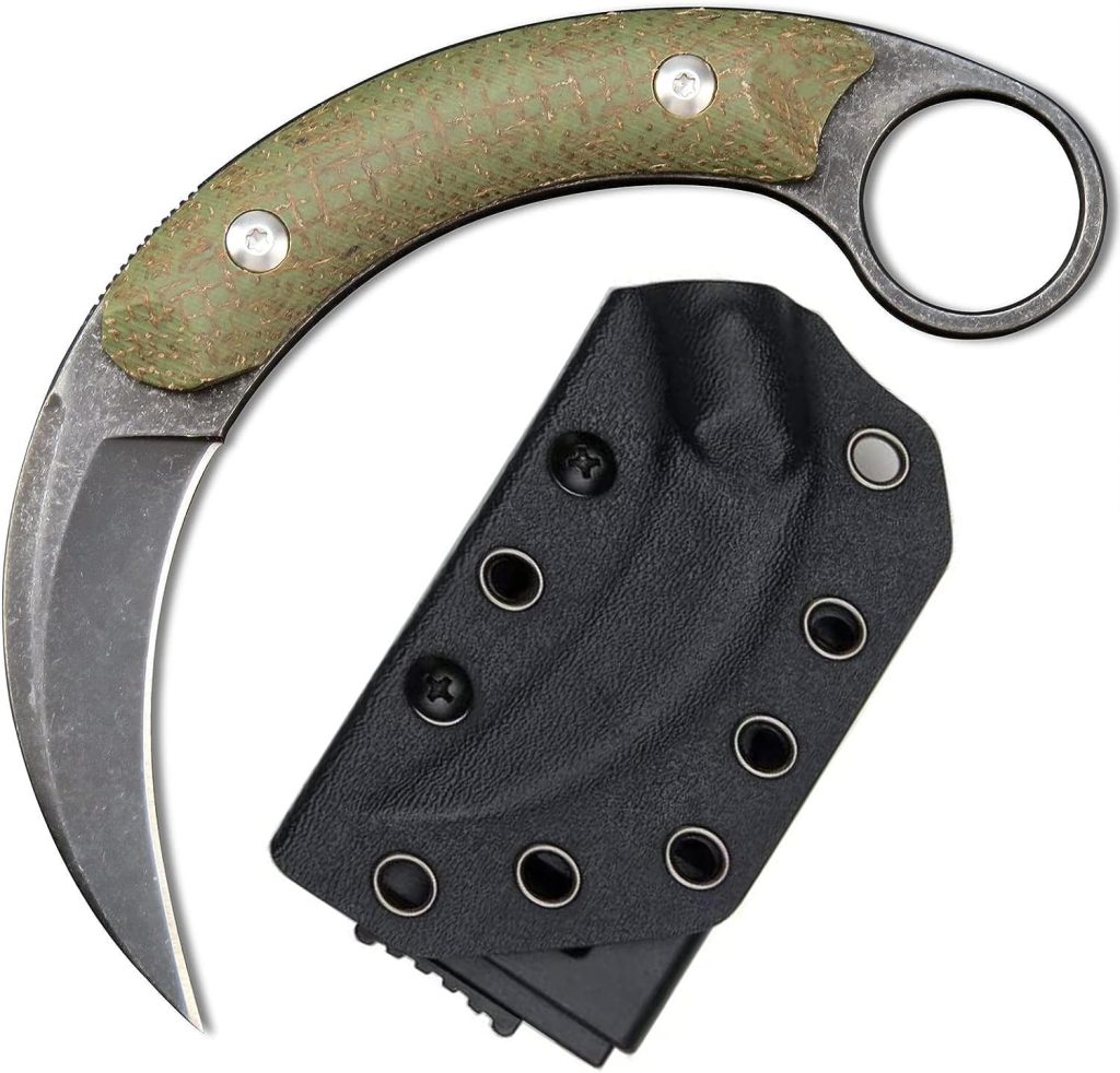 Gtkii Gtk6901 Fixed Blade Knife, High Hardness D2 Steel Blade+Non-Slip Micarta Handle Cool Strong Sharp Fixed Knife with Kydex Sheath for Outdoor Camping Hunting (Micarta Green)