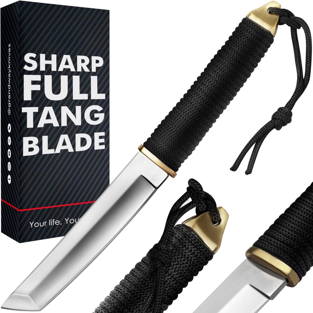 Japanese Fixed Blade Tanto Knife - 5,9 Polished Sharp Blade - Knives with Paracord Handle - Survival Knife with Sheath - Mens Gifts -Birthday Christmas Fathers Gift - Stocking Stuffers for Men 2307