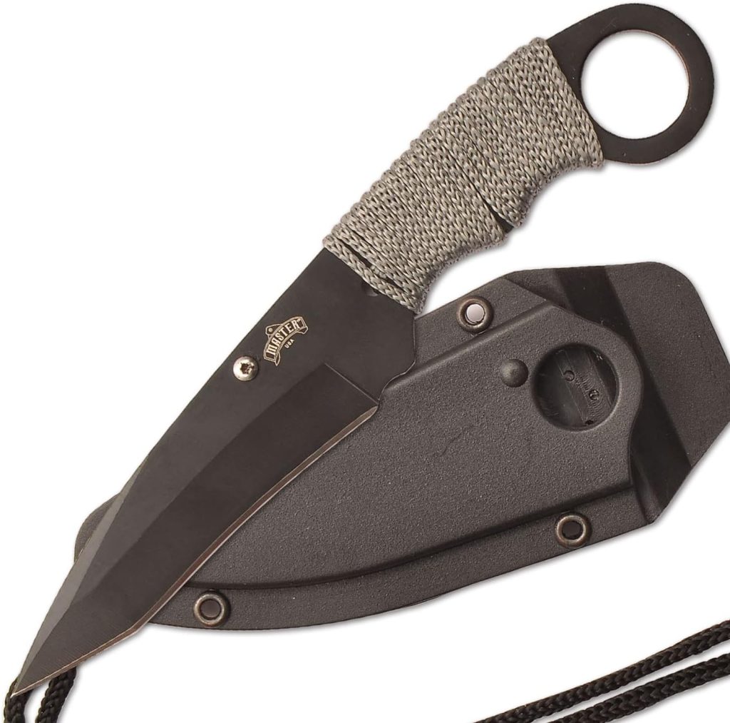 Master USA MU-1119GC Tactical Neck Knife, Black Blade, Cord-Wrapped Steel Handle, 6.75-Inch Overall, Grey Camo