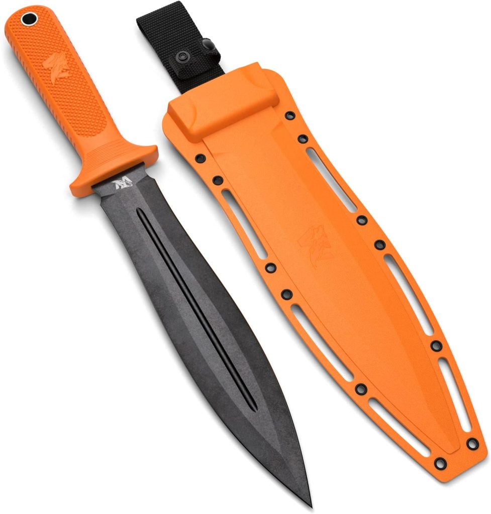 ODENWOLF W-SowCatcher Fixed Blade Knife with Sheath - Large Hunting Knife made of D2 steel - Big Fixed Blade Double Edge Knife with TPE Handle