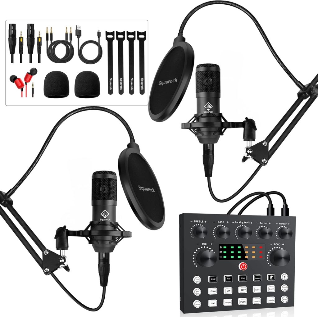 Podcast Equipment Bundle,Audio Interface with DJ Mixer and Condenser Microphone, All-In-One Audio Mixer Perfect for PC/Phone/Laptop,Recording,Streaming,Gaming