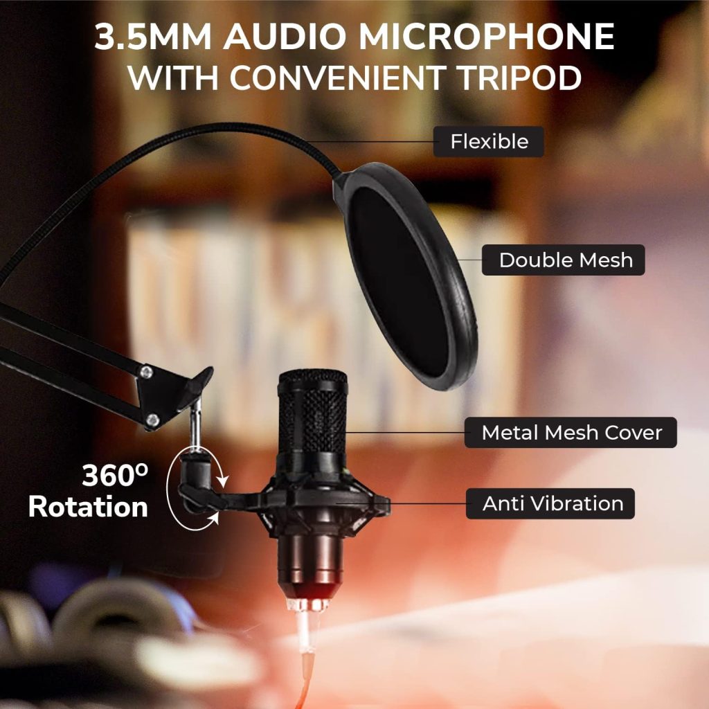 Prisciliano Podcast equipment bundle. Audio Interface with condenser microphone  accesories: Sound Card Mixer. Podcast Studio equipment for Live Streaming, PC, Karaoke Recording and Gaming. DJ Mixer.