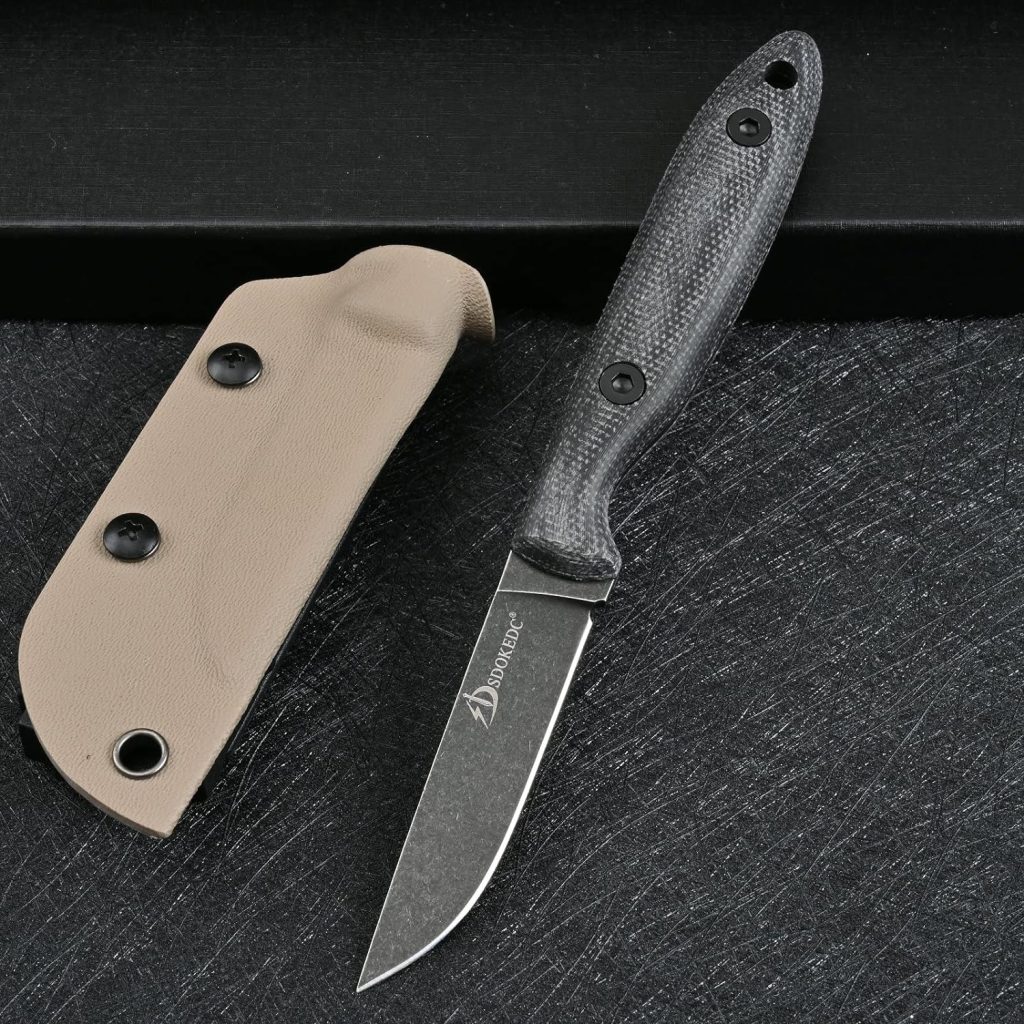 SDOKEDC Knives DC53 Steel Tactical Fixed Blade Knife with kydex sheath for Men EDC Outdoor Camping Survival Hunting (White stone wash)