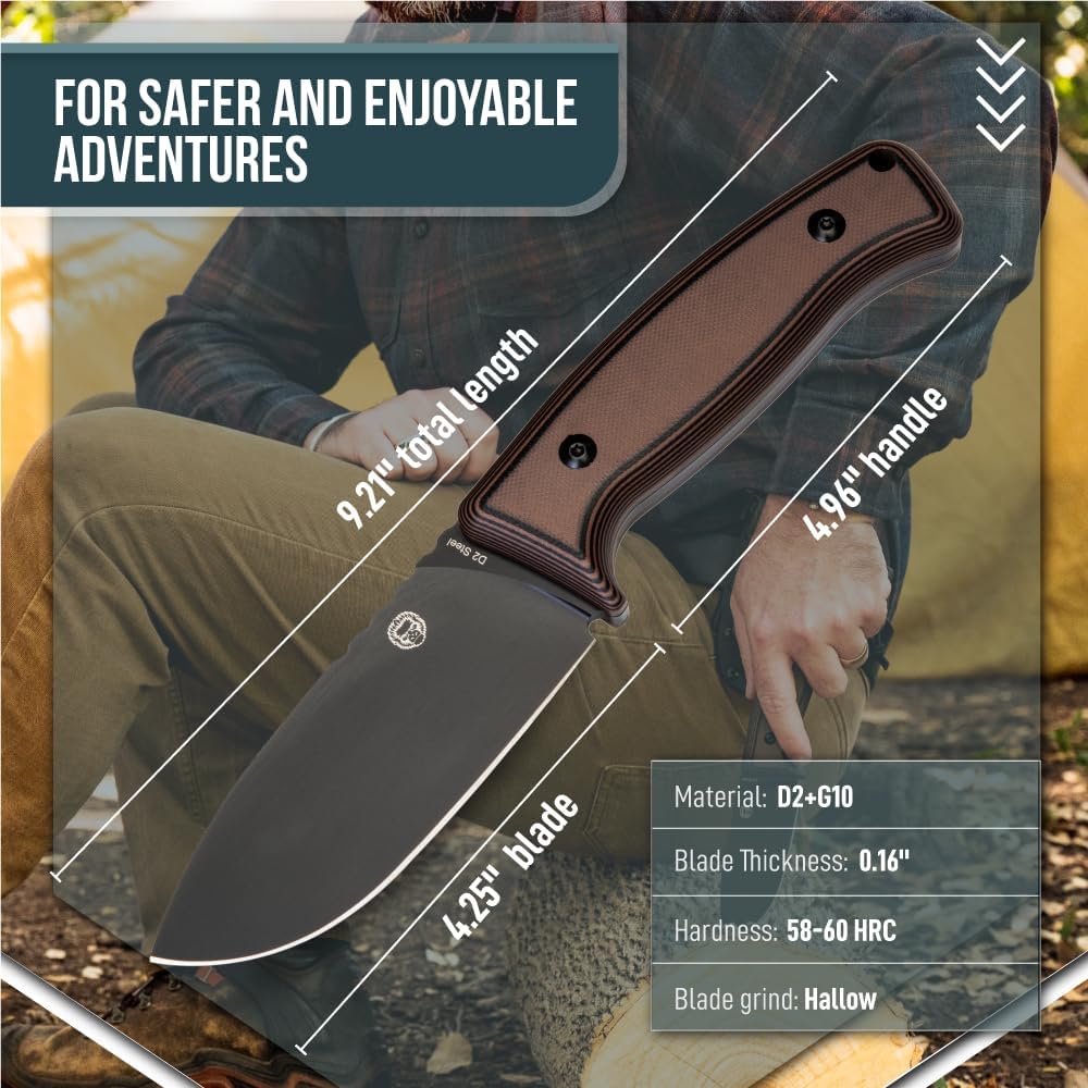 Survival Camping Knife | Fixed Blade Hunting Knife W Sheath | Gift Set For Him Knife | Bushcraft Outdoor Knife | Full Tang Tactical Survival Knife Kit (army green handle)