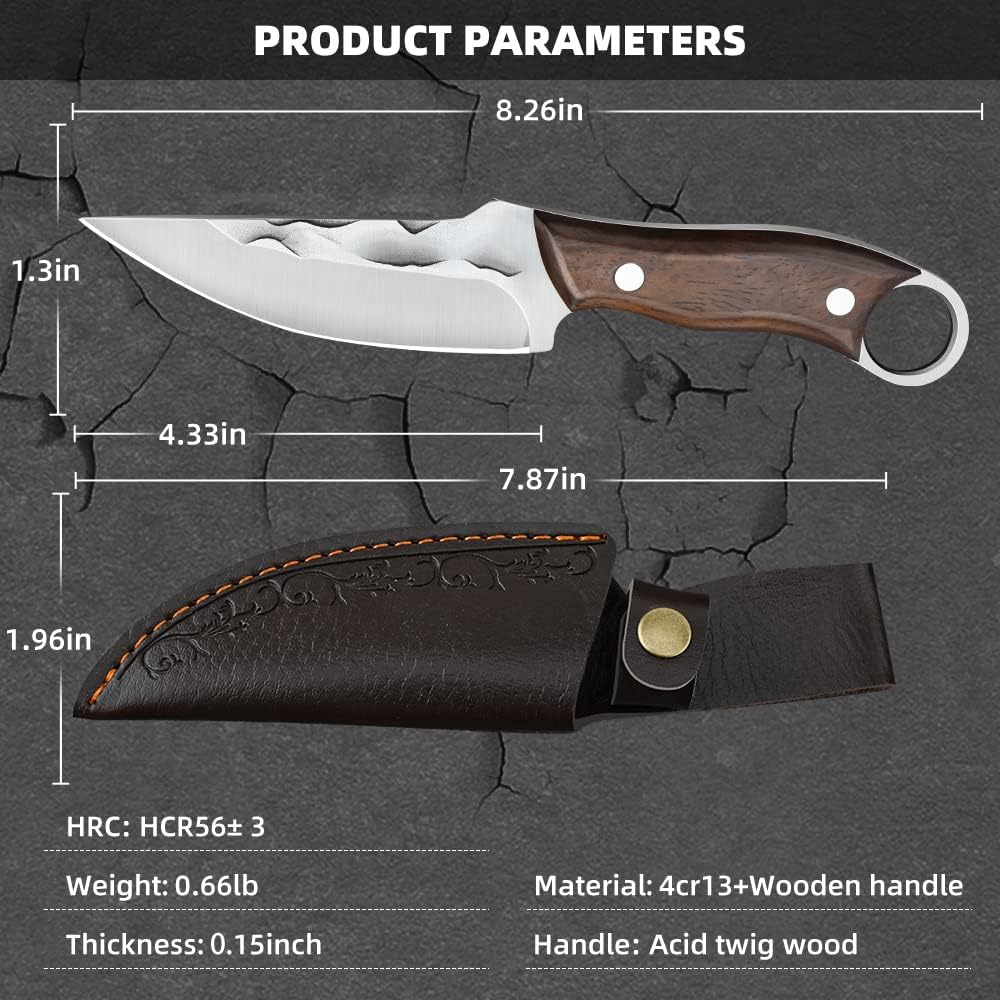 Veisky Hunting Knife High Carbon Steel Fixed Blade Survival Tactical Knife with Sheath and Non-Slip Ergonomic Handle for Outdoor Camping