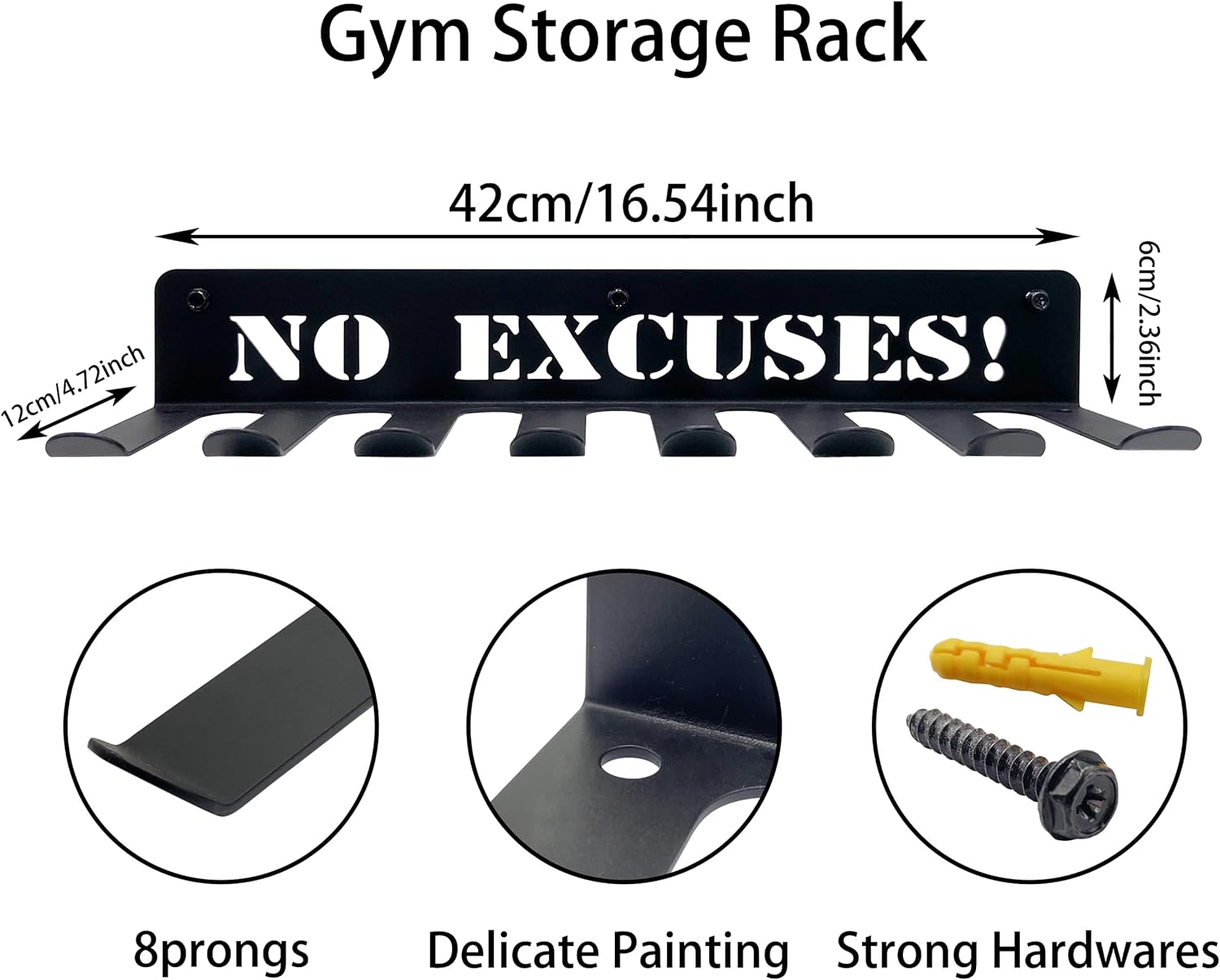 Home Gym Accessories Organization Storage Rack, Gym Equipment Storage For Home, 8 Hook Wall Hanger For Gear Barbells Resistance Bands Jump Ropes Lifting Belt