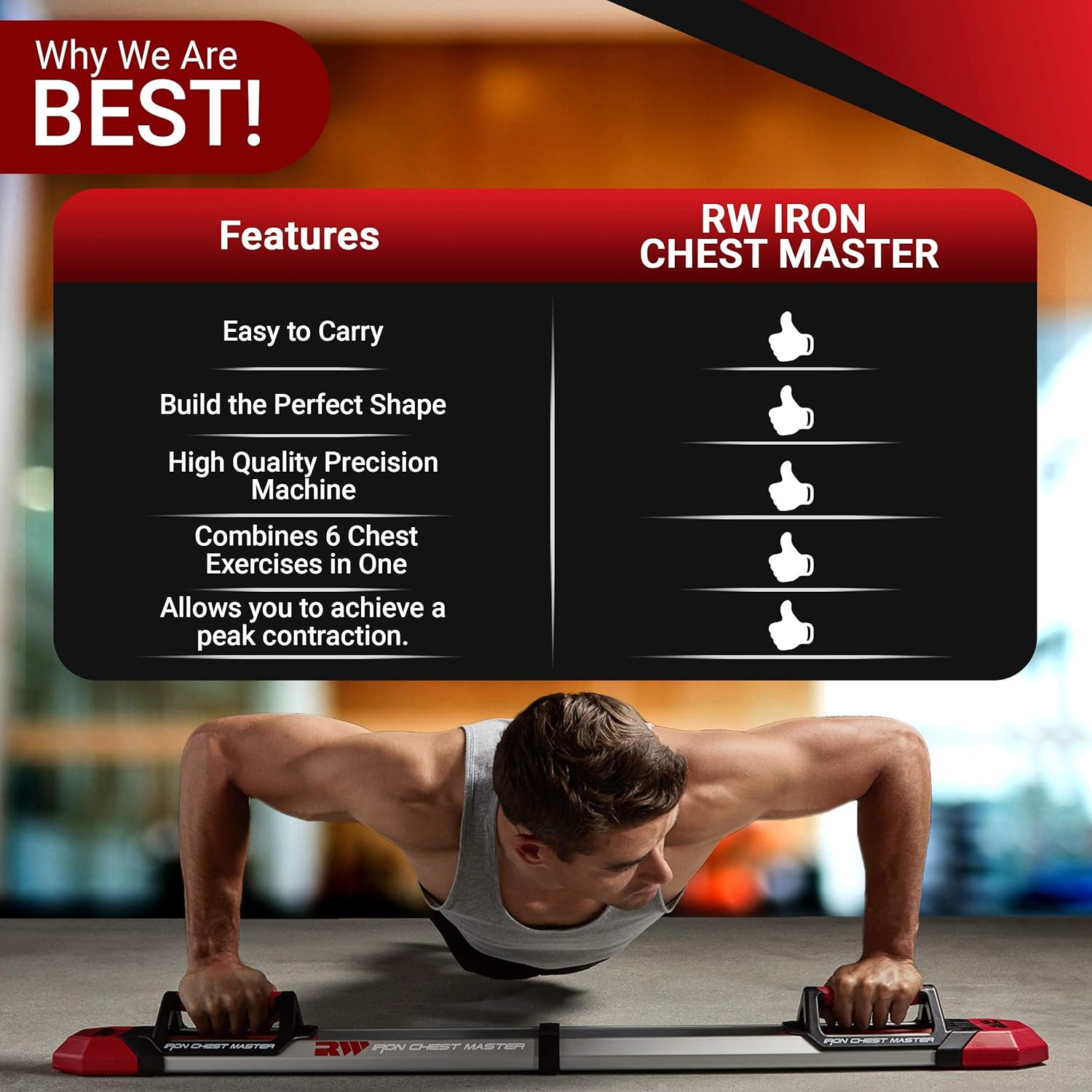 IRON CHEST MASTER Push Up Machine | At Home Fitness Equipment for Chest Workouts | Push Up Board Includes Resistance Bands and Unique Fitness Program