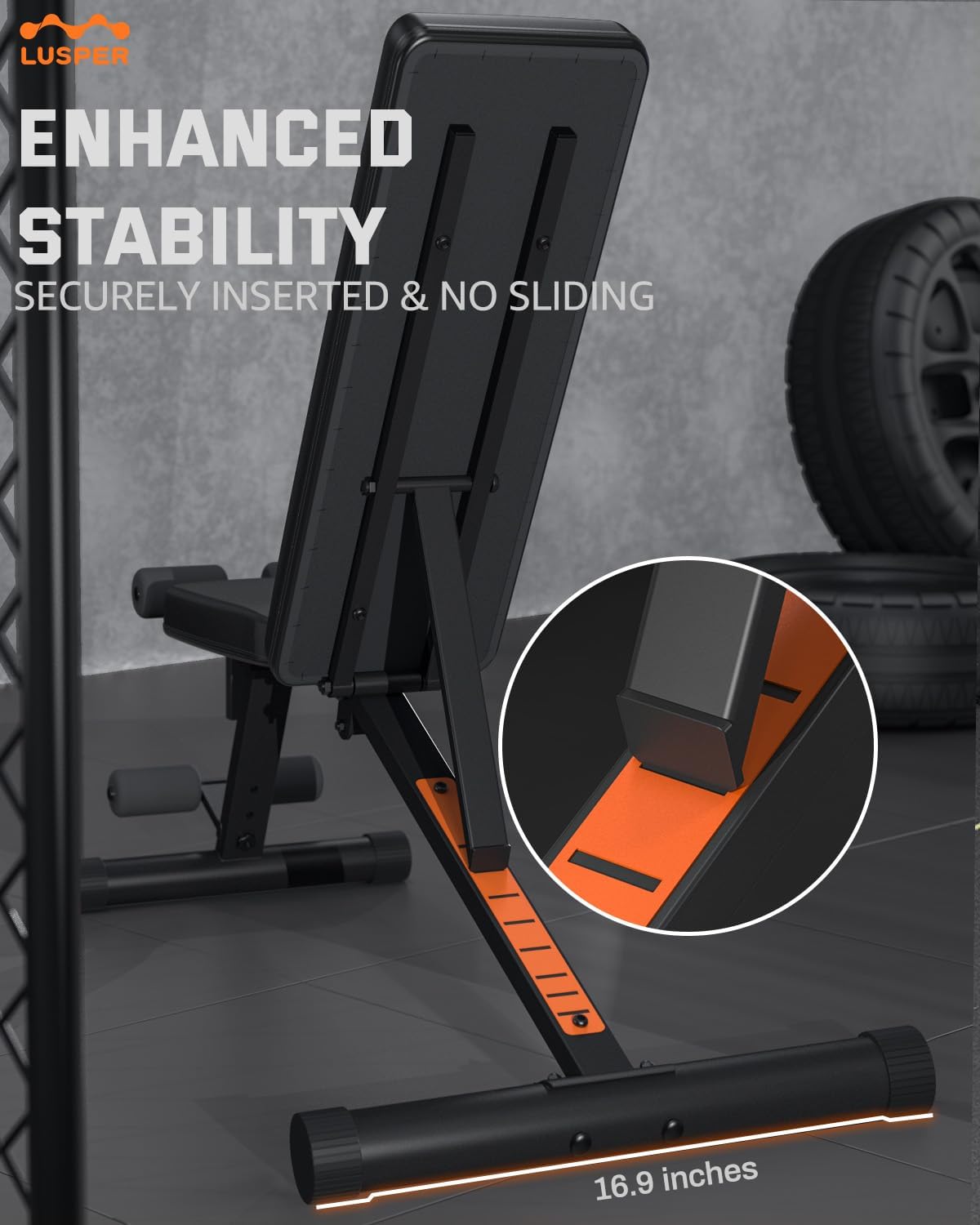 Lusper Adjustable Weight Bench For Home, Extended Headrest, Heavy Weight Capacity, 3 Sec Fast Folding Workout Bench for Decline Incline Bench Press