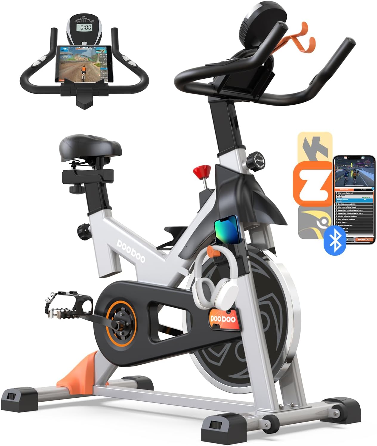 pooboo Exercise Bike, Adjustable Magnetic Resistance Silent Belt Drive, Indoor Cycling Bike for Home Cardio Gym, Fitness Stationary Bike Machine with 350lbs/300lbs Weight Capacity, Monitor with Pulse  Ipad Mount Upgraded Version Seat