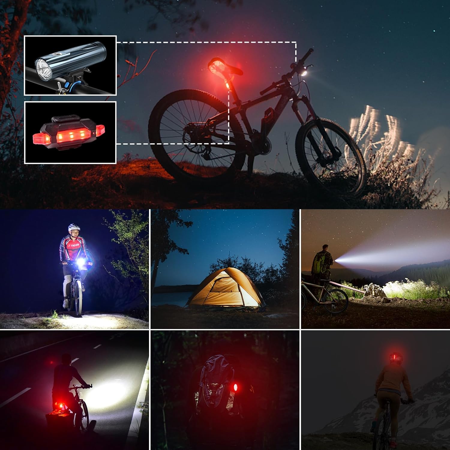 WUBEN B2 Flashlight Rechargeable 1300 Lumen, LED Bike Lights USB-C Rechargeable, Front and Back Flash Light 6 Modes, IP68 Waterproof Bike Headlight Taillight for Outdoor, Hiking, Emergency (Blue)